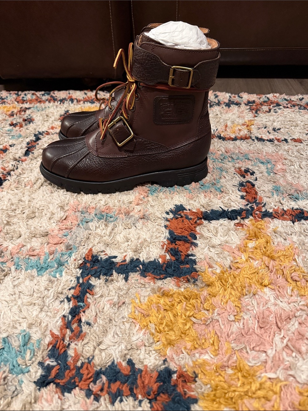 Polo by Ralph Lauren Dark Brown Leather Lace-Up Buckle Boots